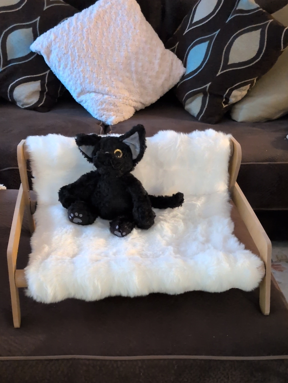 IKEA LURVIG Cat Bed Hammock Wood & Gothic Black Cat Devon Rex Plush Set NWT📝